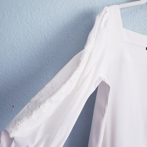 Ann Taylor White Square Neck Floral Eyelet Long Sleeve Blouse - Picture 4 of 9